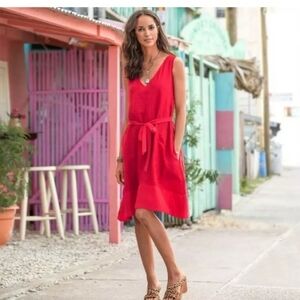 Sundance Cafe Rouge Red Silk Linen Shirt Dress Size Small